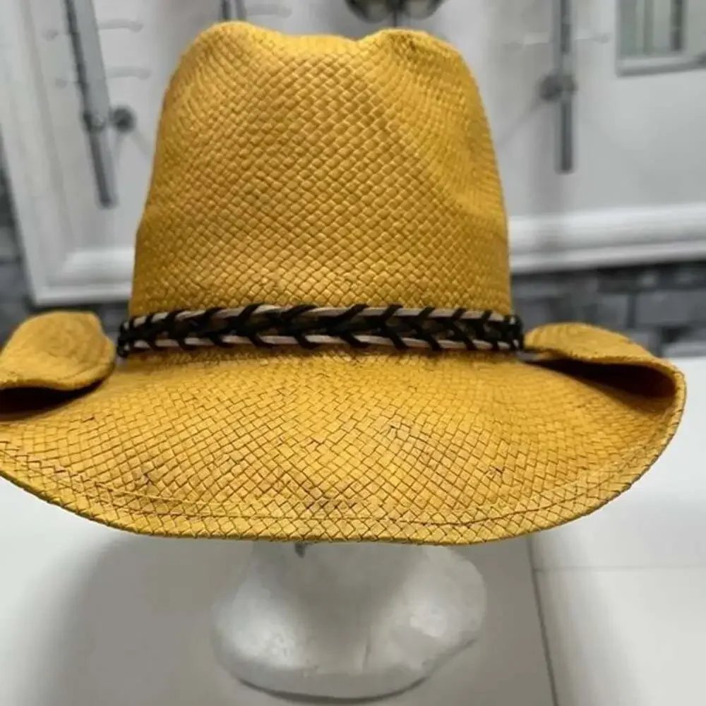 Yellow Straw Hat with Black Braided Band